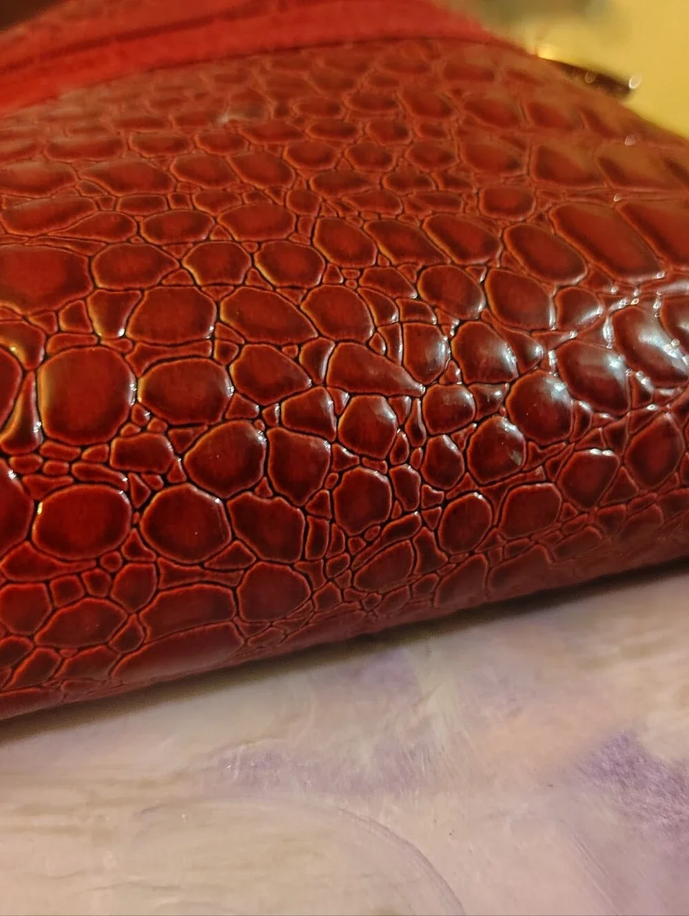 LANCOME BAGS Red Gator Textured Cosmetic Makeup Bag & Coordinating Eyeglass Case